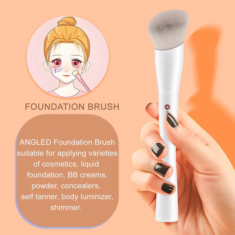 KingMas Angled Foundation Brush Concealer Brush, Premium Kabuki Makeup Brush for Liquid, Blending, Cream, Powder, Blush Buffing Stippling Face Makeup Tools White (White, A. 3Pcs (170W/270W/370W)) - Image 3